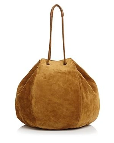 Shop Creatures Of Comfort Large Convertible Suede Puff Bag In Ochre Brown/gold