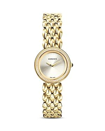 Shop Versace Collection V-flare Diamond & Gold Bracelet Watch, 28mm In White/gold