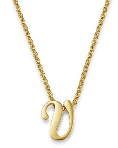 Shop Roberto Coin 18k Yellow Gold Cursive Initial Necklace, 16 In V/gold