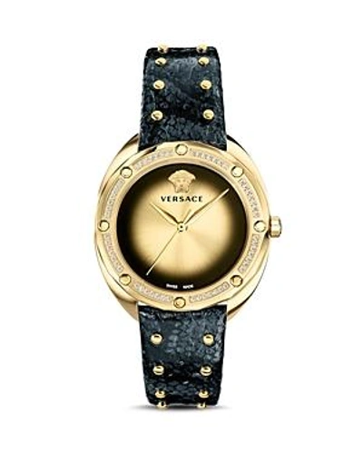 Shop Versace Collection Shadov Diamond & Snakeskin Watch, 38mm In Gold/black