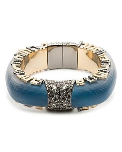 Shop Alexis Bittar Geometric Pave Lucite Hinge Bracelet In Blue/gold