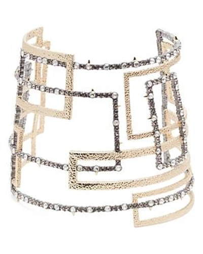 Shop Alexis Bittar Crystal Encrusted Geometric Cuff Bracelet In Silver/gold