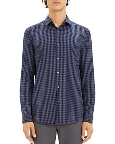 Shop Theory Murrary Gingham-print Regular Fit Flannel Shirt In Indigo