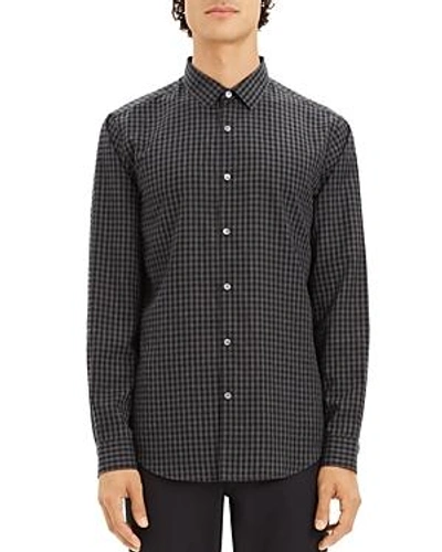 Shop Theory Murrary Gingham-print Regular Fit Flannel Shirt In Gray Melange