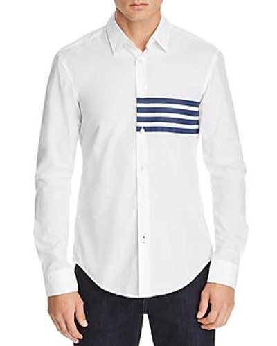 Shop Hugo Boss Boss Ronni Stripe-detail Slim Fit Shirt In White/navy