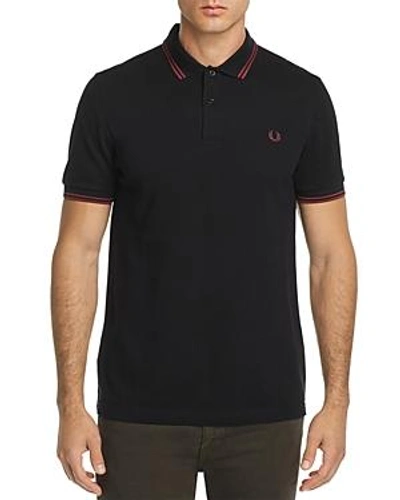 Shop Fred Perry Twin Tipped Polo - Slim Fit In Black/crushed Berry