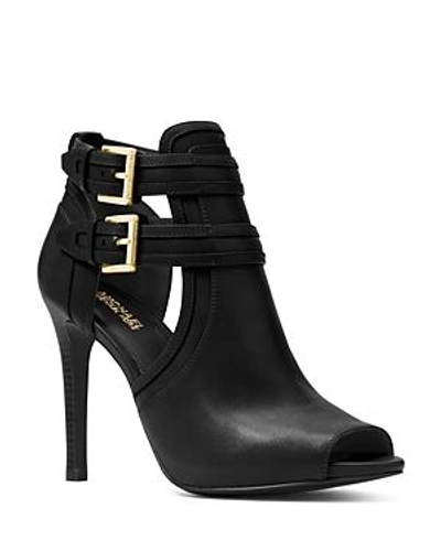 Shop Michael Michael Kors Women's Blaze Open-toe Leather High-heel Booties In Black