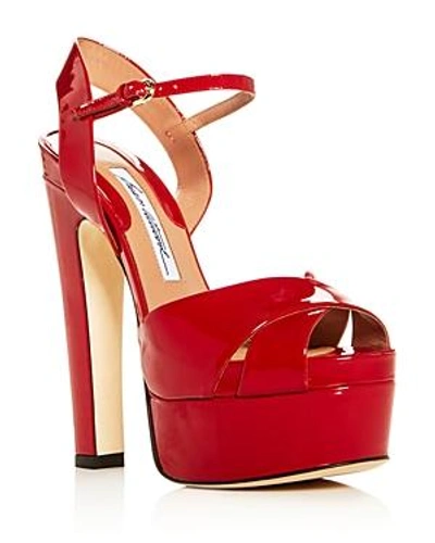 Shop Brian Atwood Women's Madison Patent Leather High-heel Platform Sandals In Red