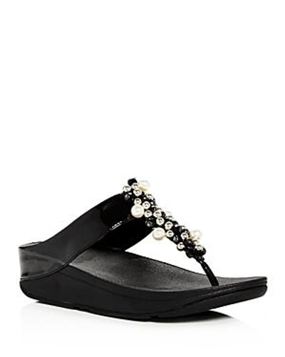 Shop Fitflop Women's Deco Embellished Platform Thong Sandals In Black