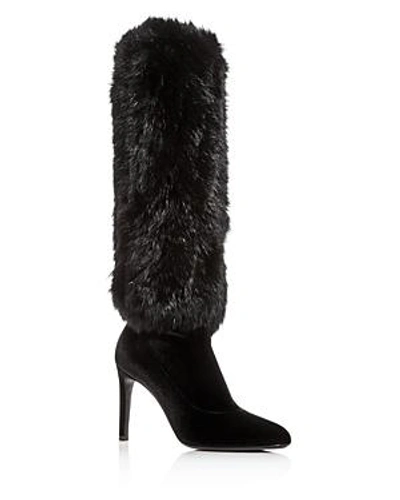 Shop Giuseppe Zanotti Women's Rabbit Fur & Velvet Pointed Toe Boots In Nero