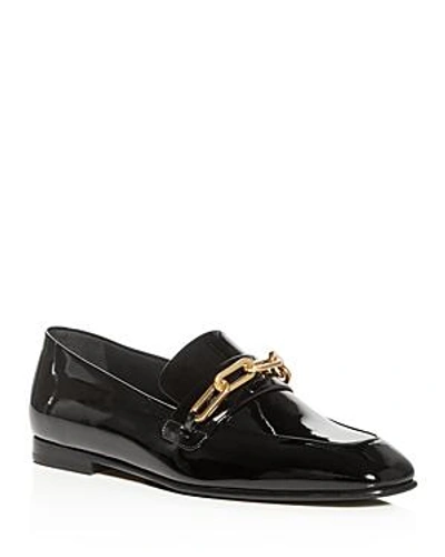 Shop Burberry Women's Chillcot Patent Leather Apron Toe Loafers In Black