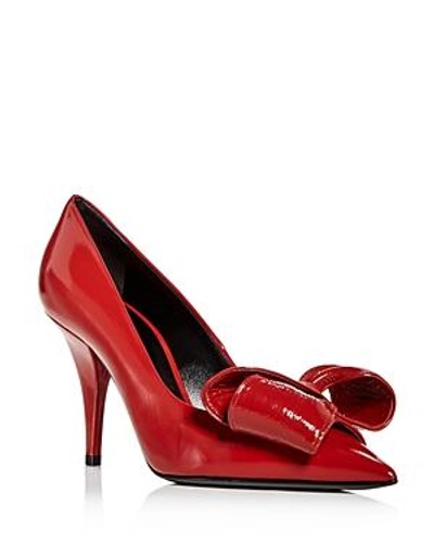 Shop Casadei Women's Patent Leather Bow Pointed Toe Pumps In Chili Pepper