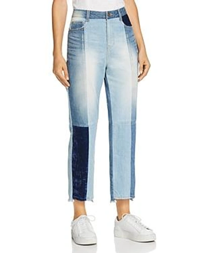 Shop Sjyp Tomboy Straight-leg Patchwork Jeans In Denim