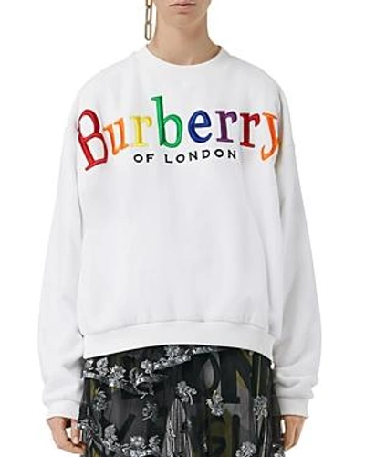 Shop Burberry Embroidered Logo Sweatshirt In White