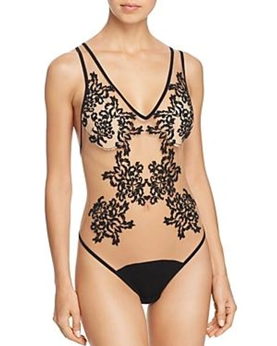 Shop Thistle & Spire Cypress Embroidered Unlined Mesh Bodysuit In Black