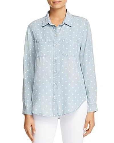 Shop Velvet Heart Dotted Chambray Button-down Top In Blue/white Dot