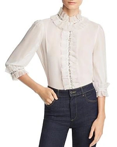 Shop Alice And Olivia Alice + Olivia Mira Embellished Ruffled Top In Off White