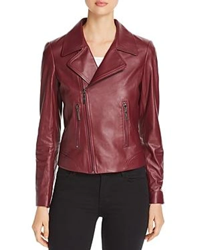 Shop Elie Tahari Mae Leather Moto Jacket - 100% Exclusive In Winterberry