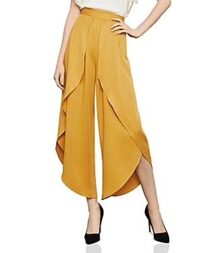 Shop Bcbgmaxazria Draped Overlay Cropped Wide-leg Pants In Honey