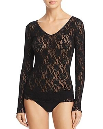 Shop Hanky Panky Signature Lace Reversible Long-sleeve Top In Black