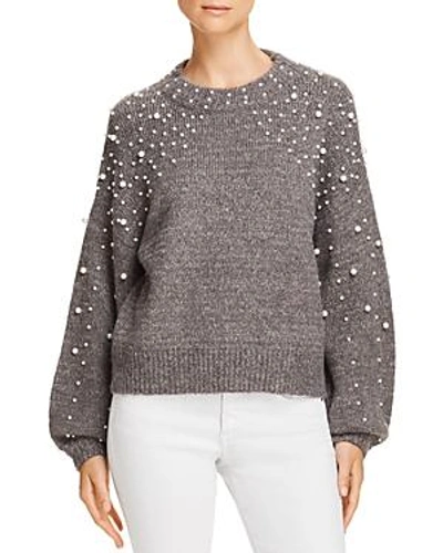 Shop Aqua Embellished Balloon-sleeve Sweater - 100% Exclusive In Heather Gray