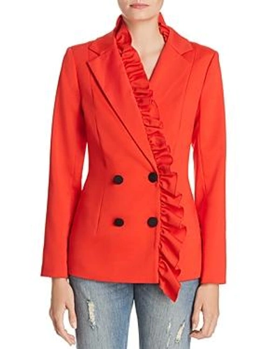 Shop C/meo Collective You Or Me Ruffled Double-breasted Blazer In Cherry