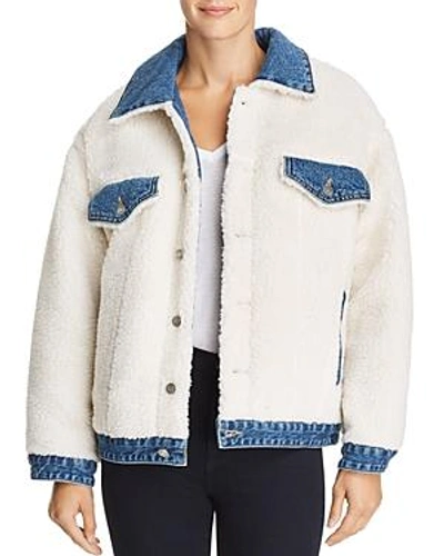 Shop Sjyp Denim-trimmed Sherpa Jacket In Blue Denim