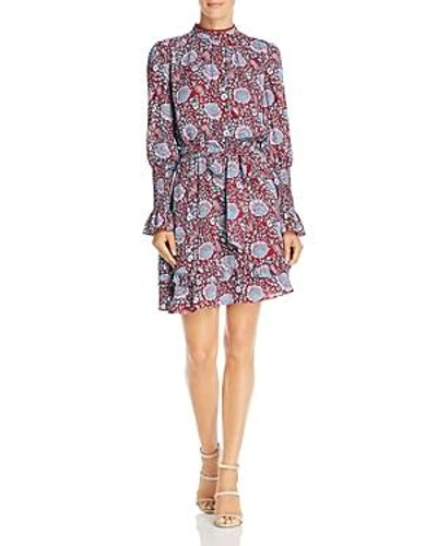 Shop Rebecca Minkoff Belinda Long-sleeve Floral-print Dress In Dark Red