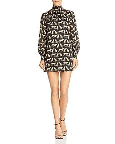 Shop Milly Sherie Cheetah-printed Silk Mini Dress In Black