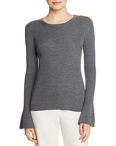 Shop Tory Burch Liv Ribbed Merino Wool Sweater In Ashed Gray