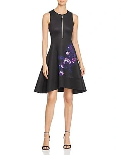Shop Donna Karan New York Print Detail Fit-and-flare Dress In Lapis/black