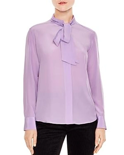 Shop Sandro Eugenia Tie-neck Silk Shirt In Lilac