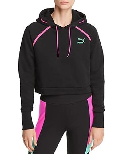 Shop Puma Reflect Cropped Hooded Sweatshirt In Black