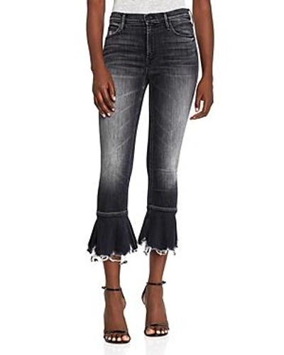Shop Mother Cha Cha Distressed Ruffle-hem Cropped Flared Jeans In Leave The Light On