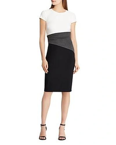Shop Ralph Lauren Lauren  Petites Color Block Dress In Black/heather Gray