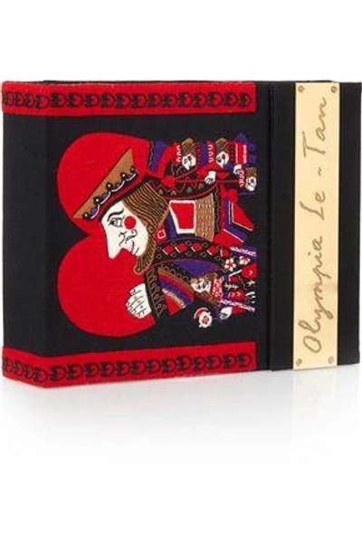 Shop Olympia Le-tan King Of Hearts Embroidered Clutch In Black