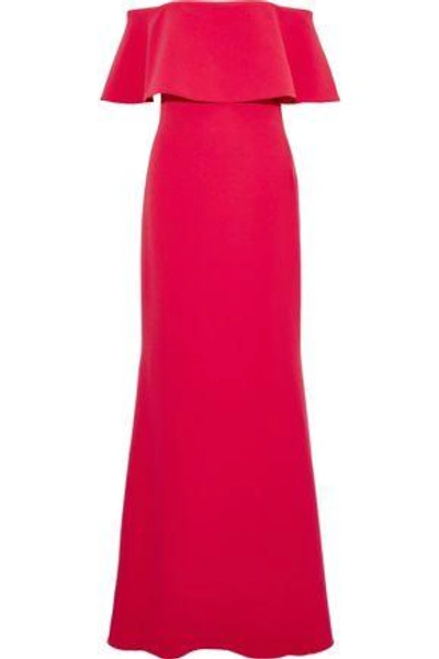 Shop Badgley Mischka Woman Layered Crepe Gown Tomato Red