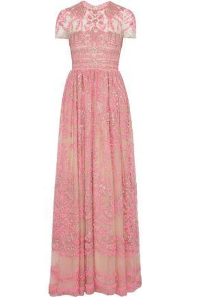 Shop Valentino Woman Bead-embellished Embroidered Tulle Gown Pink