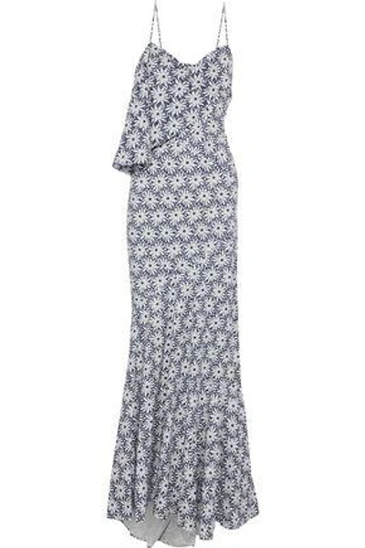 Shop Zac Posen Woman Layered Floral-print Cotton Gown Navy