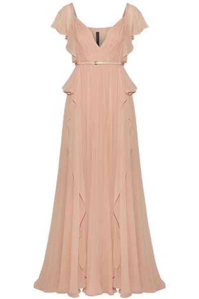 Shop Elie Saab Woman Belted Pleated Silk-georgette Gown Antique Rose