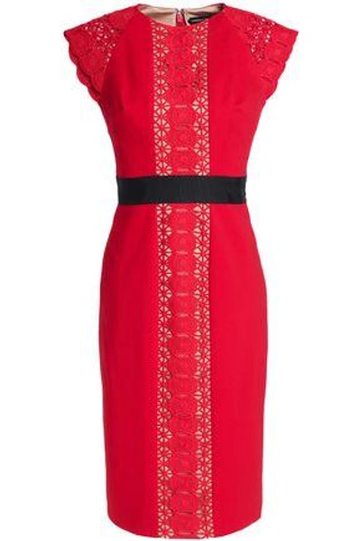 Shop Catherine Deane Guipure Lace-paneled Crepe Dress In Red