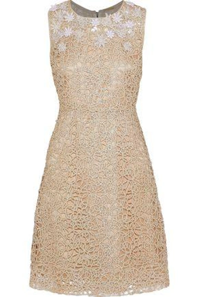 Shop Elie Tahari Woman Ophelia Embellished Metallic Guipure Lace Dress Gold