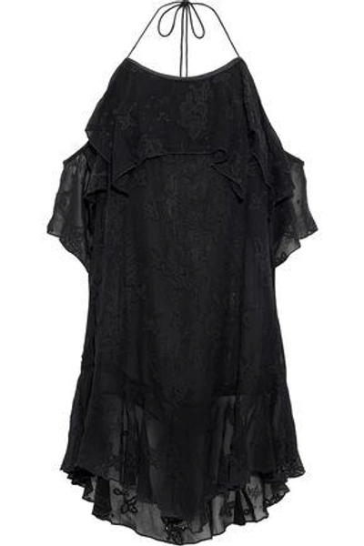 Shop Iro Sabel Cold-shoulder Broderie Anglaise Chiffon Mini Dress In Black