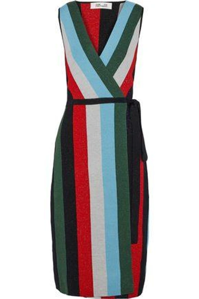 Shop Diane Von Furstenberg Woman Metallic Intarsia Merino Wool-blend Wrap Dress Multicolor