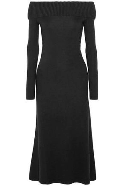 Shop Gabriela Hearst Woman Judy Off-the-shoulder Wool And Cashmere-blend Midi Dress Black