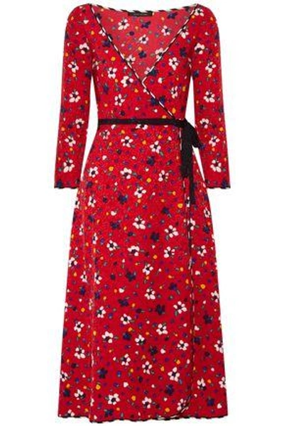 Shop Marc Jacobs Woman Floral Silk-jacquard Midi Wrap Dress Red