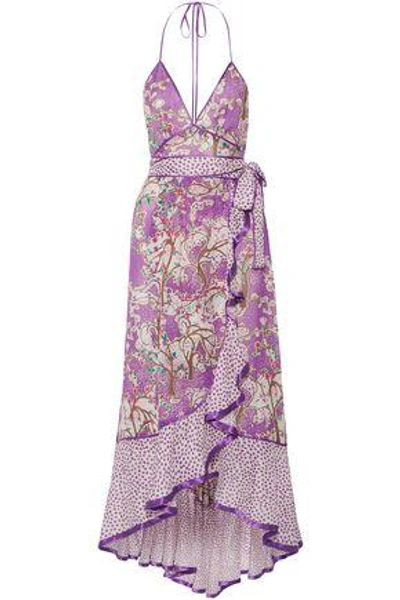 Shop Marc Jacobs Woman Ruffled Printed Cotton And Silk-blend Halterneck Dress Lavender