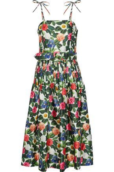 Shop Oscar De La Renta Woman Floral-print Silk And Cotton-blend Twill Midi Dress Multicolor