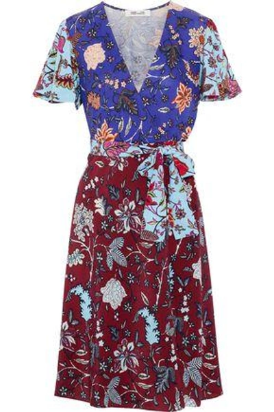 Shop Diane Von Furstenberg Woman Printed Silk Wrap Dress Royal Blue