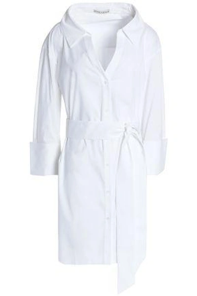 Shop Alice And Olivia Woman Tate Belted Cotton-blend Poplin Mini Shirtdress White